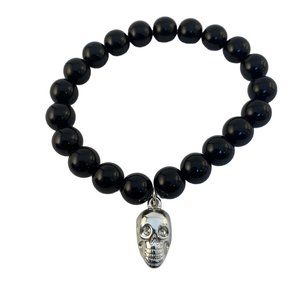 New Avon Beaded Trick or Treat Stretch Charm Bracelet With Skull Charm (1638)